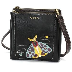 Chala Merry Messenger Faux Leather Crossbody Purse - Moth, Black NWT
